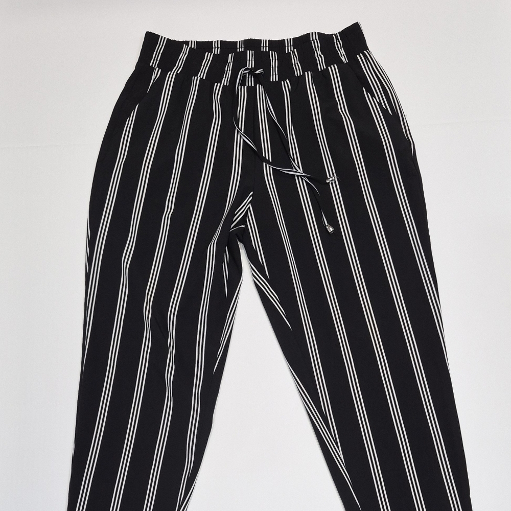 Cato Black & White Vertical Stripe Drawstring Pants